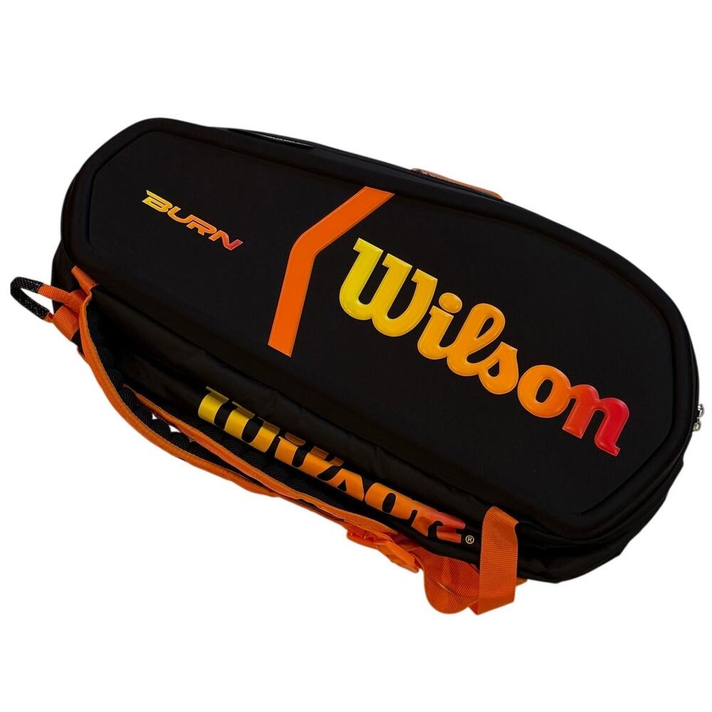 Wilson Burn Molded 15pk Tennis Racket Bag Back Pack Black Orange